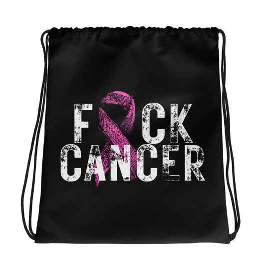 F*ck Cancer Pink Ribbon Drawstring Bag
