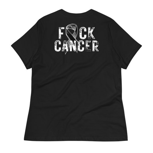Women's F*ck Cancer white logo T-Shirt (Back Print)